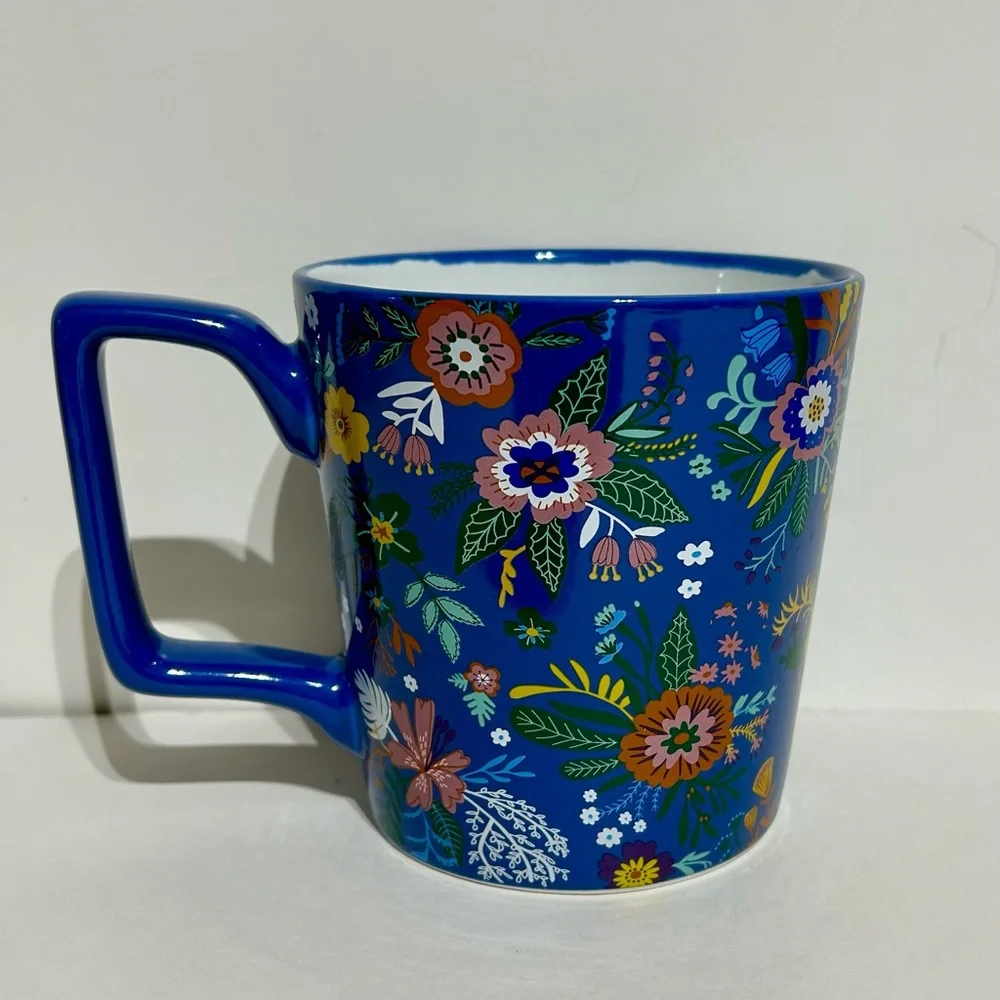 Coffee Mug Cup Ceramic Blue Handle Floral Letter J Kirkland’s Home 4x5.5x4